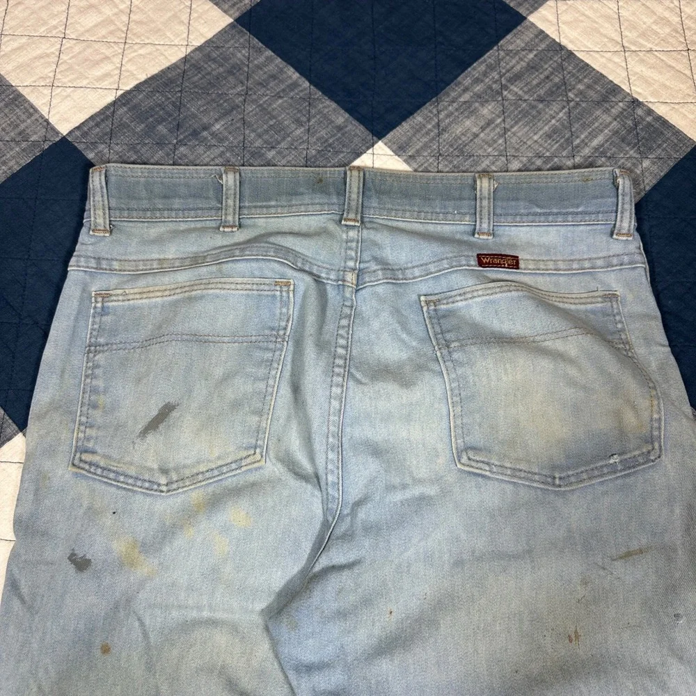 VTG BANDO 70s Wrangler Distressed Work Jeans Made in USA 34x30 85498LB
